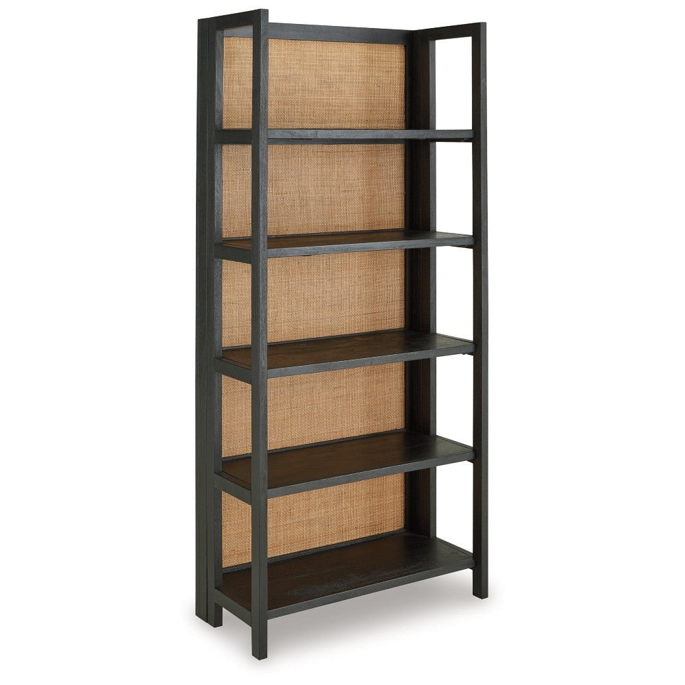 Ashley Bookcase | 70" | 5 Wood Storage Shelves | Black and Brown Solid Wood