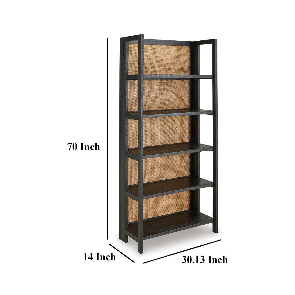 Ashley Bookcase | 70’’ | 5 Wood Storage Shelves | Black and Brown Solid Wood BM327869