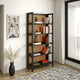 Ashley Bookcase | 70" | 5 Wood Storage Shelves | Black and Brown Solid Wood