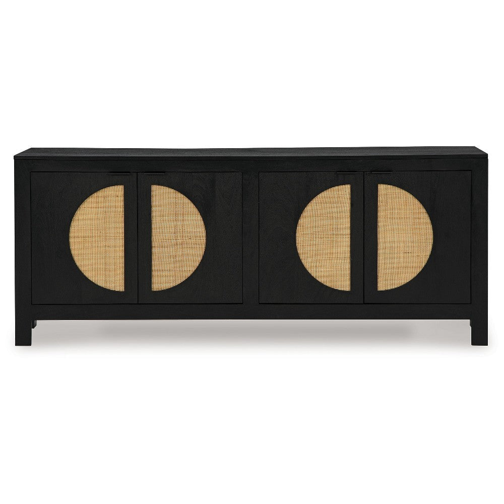 Ashley Sideboard Cabinet Console | 4 Doors Woven Cane | 70’’ Black and Brown BM327870