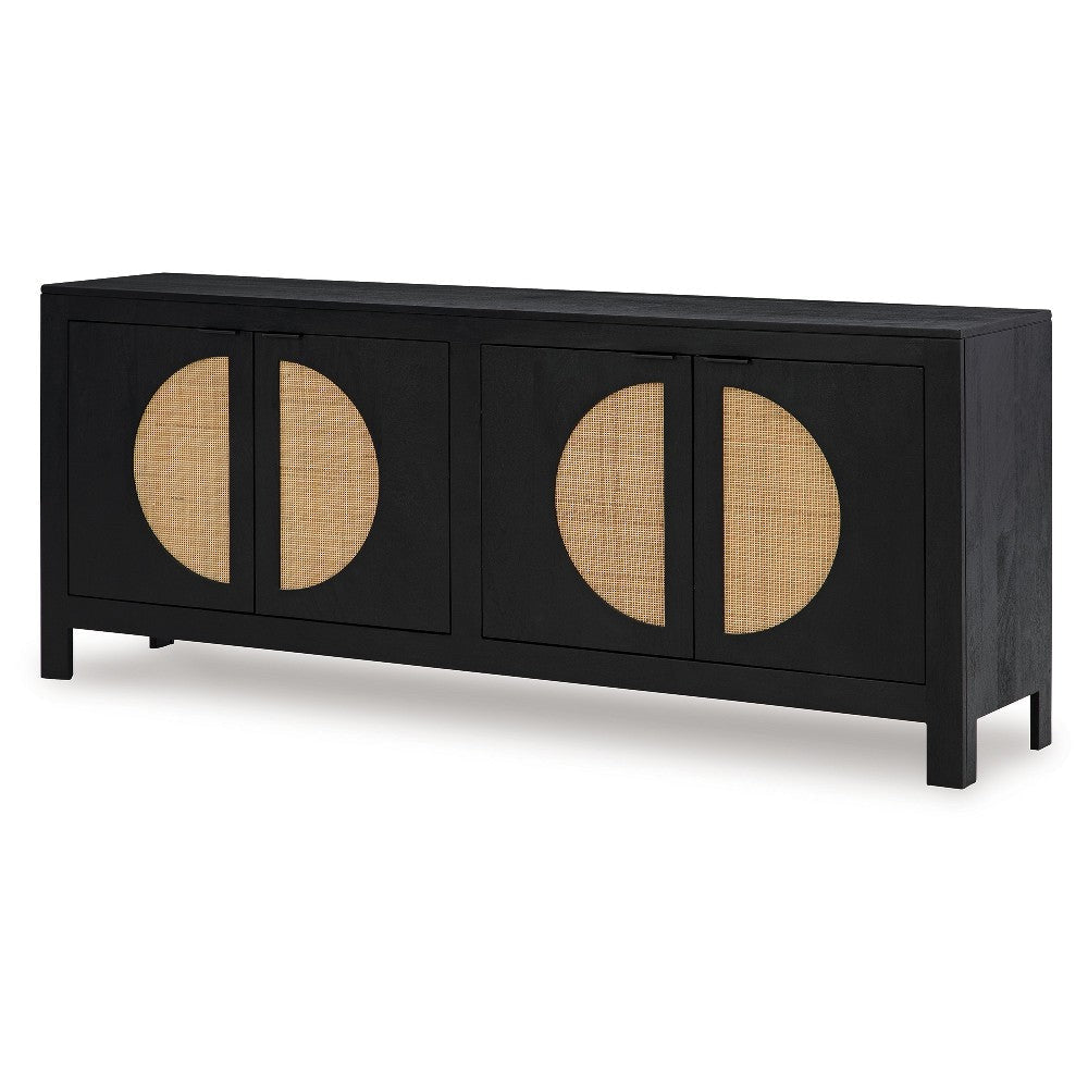 Ashley Sideboard Cabinet Console | 4 Doors Woven Cane | 70’’ Black and Brown BM327870