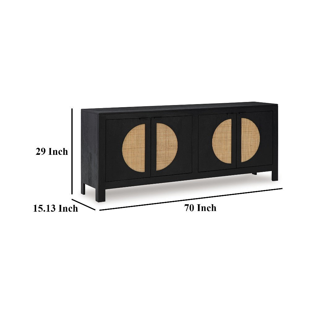 Ashley Sideboard Cabinet Console | 4 Doors Woven Cane | 70’’ Black and Brown BM327870