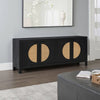 Ashley Sideboard Cabinet Console | 4 Doors Woven Cane | 70" Black and Brown