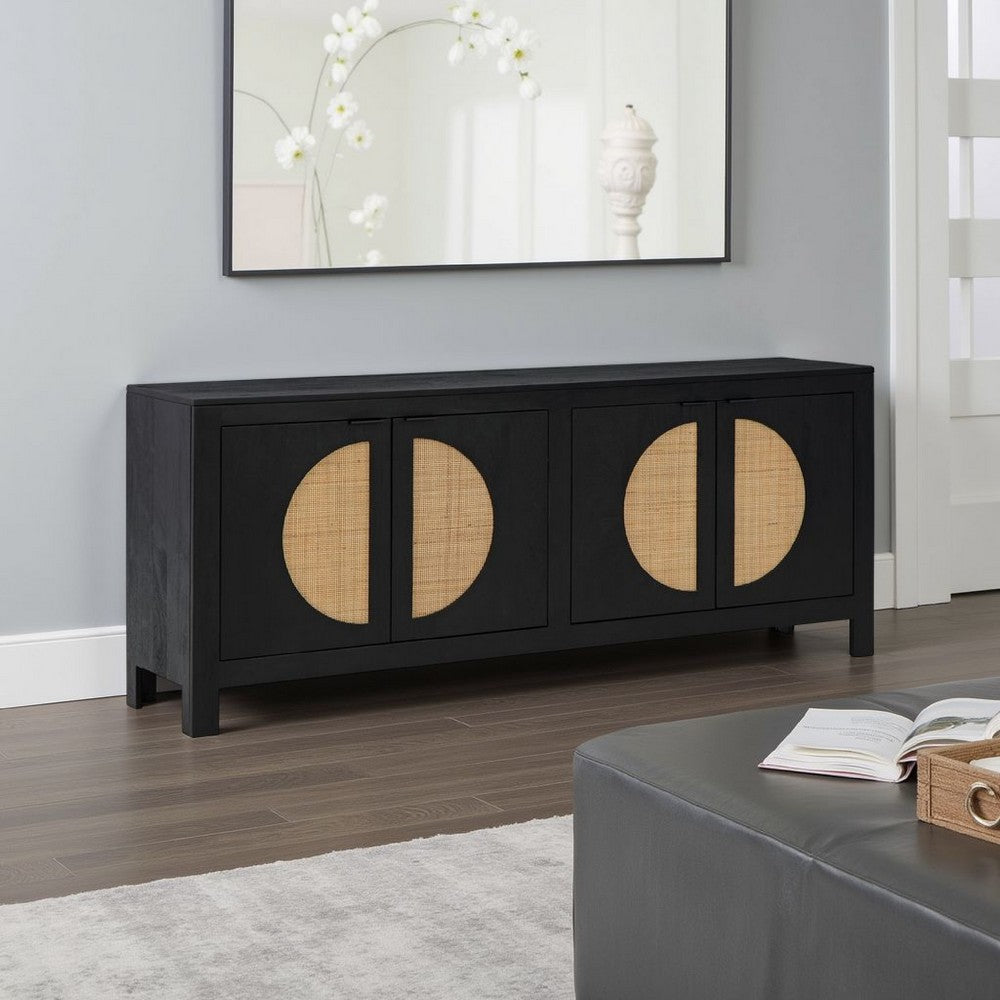 Ashley Sideboard Cabinet Console | 4 Doors Woven Cane | 70" Black and Brown