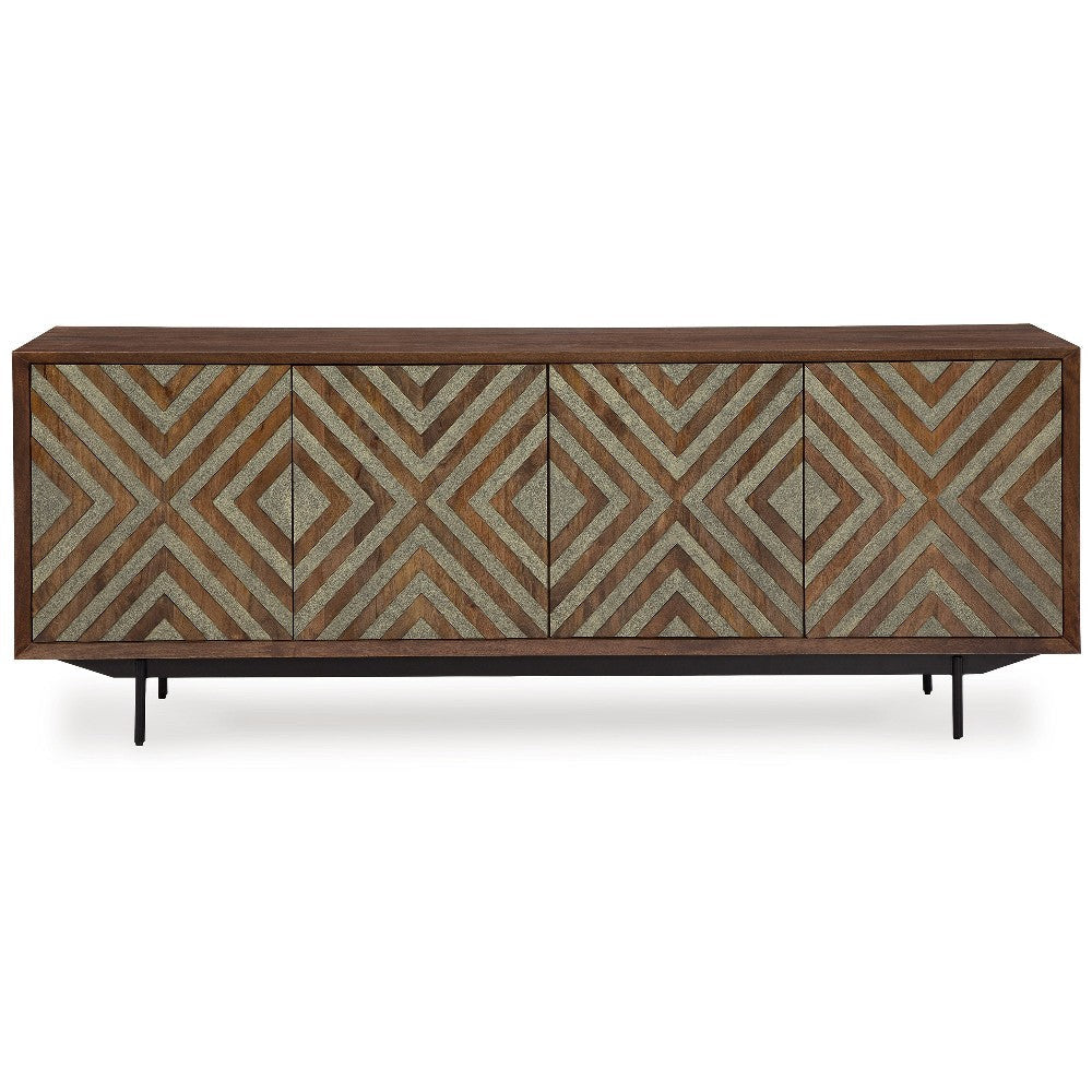 Ashley Sideboard Cabinet Console | 4 Carved Diamond Style Doors | Brown 76’’ BM327871