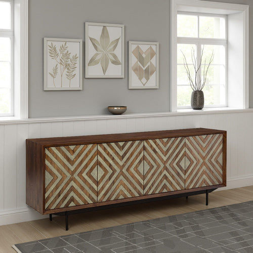 Ashley Sideboard Cabinet Console | 4 Carved Diamond Style Doors | Brown 76"