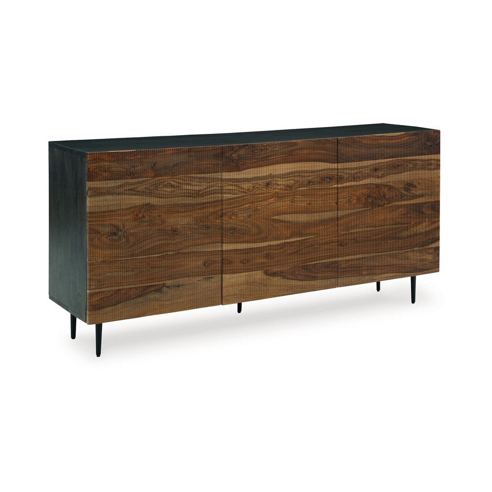 Ashley Sideboard Cabinet Console | 3 Grooved Brown Sheesham Wood 64’’ BM327873