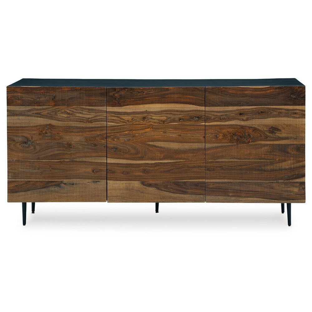 Ashley Sideboard Cabinet Console | 3 Grooved Brown Sheesham Wood 64’’ BM327873