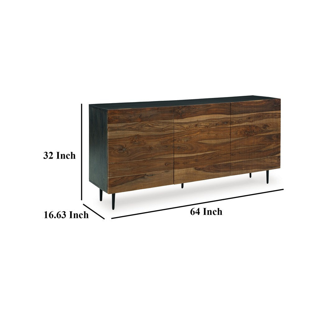 Ashley Sideboard Cabinet Console | 3 Grooved Brown Sheesham Wood 64’’ BM327873