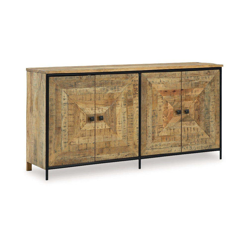 Ashley Sideboard Cabinet Console | Square Patterned Brown Mango Wood 63"
