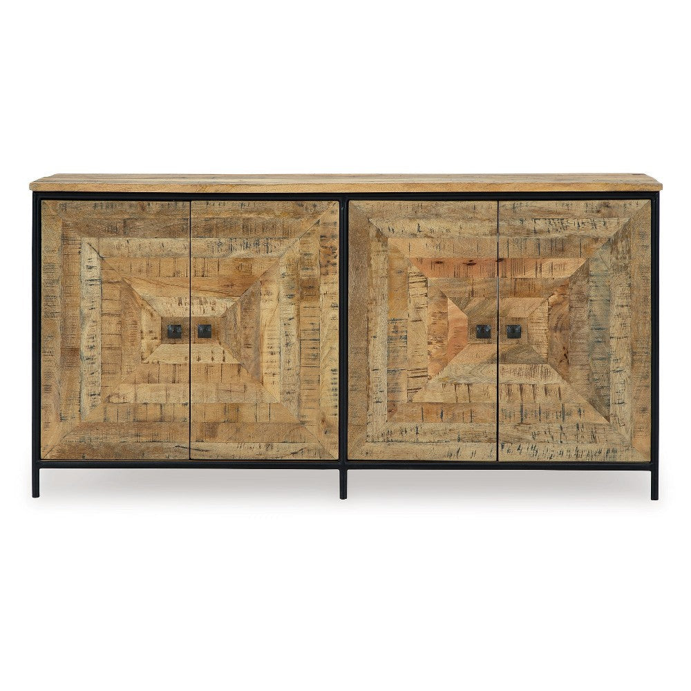 Ashley Sideboard Cabinet Console | Square Patterned Brown Mango Wood 63’’ BM327874
