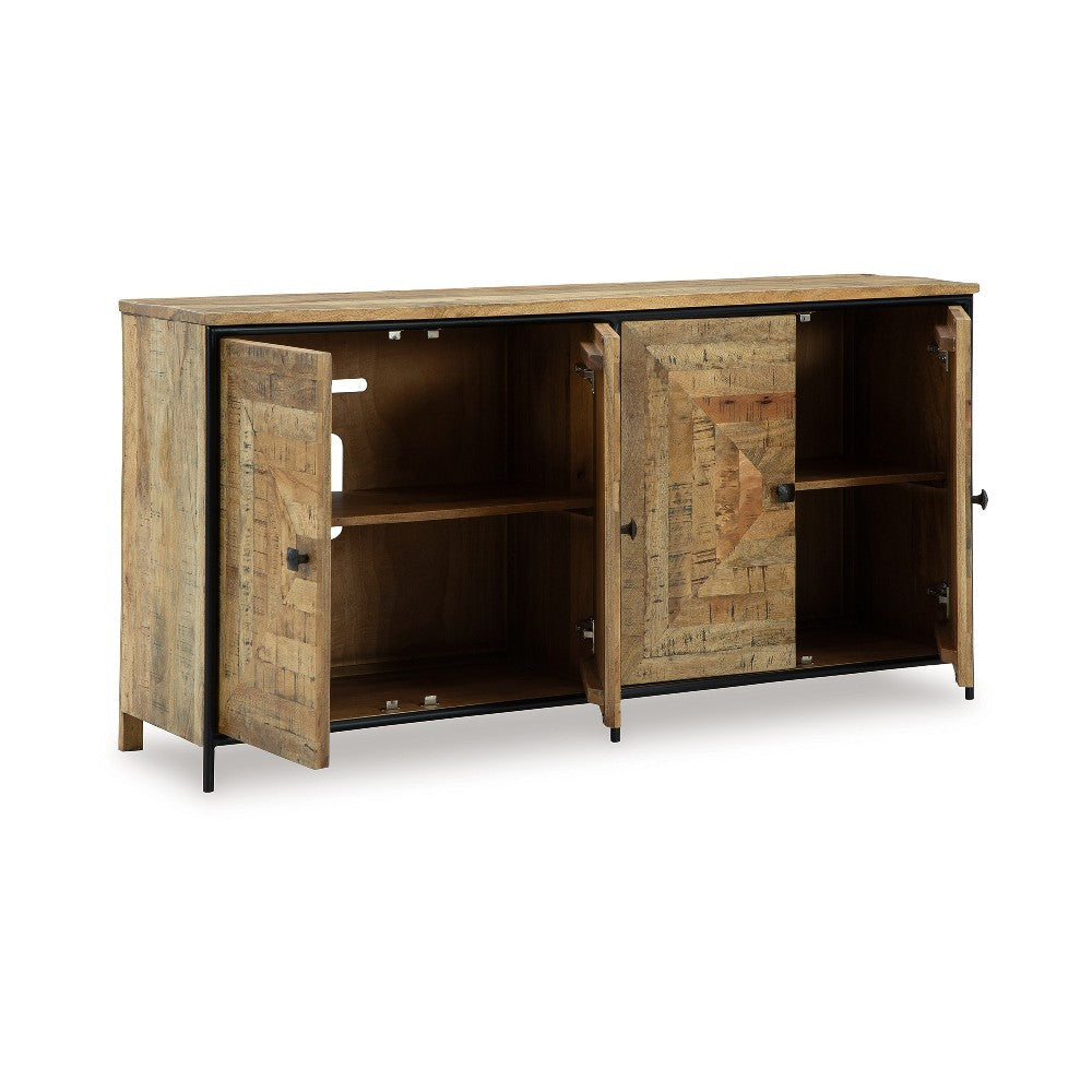 Ashley Sideboard Cabinet Console | Square Patterned Brown Mango Wood 63’’ BM327874