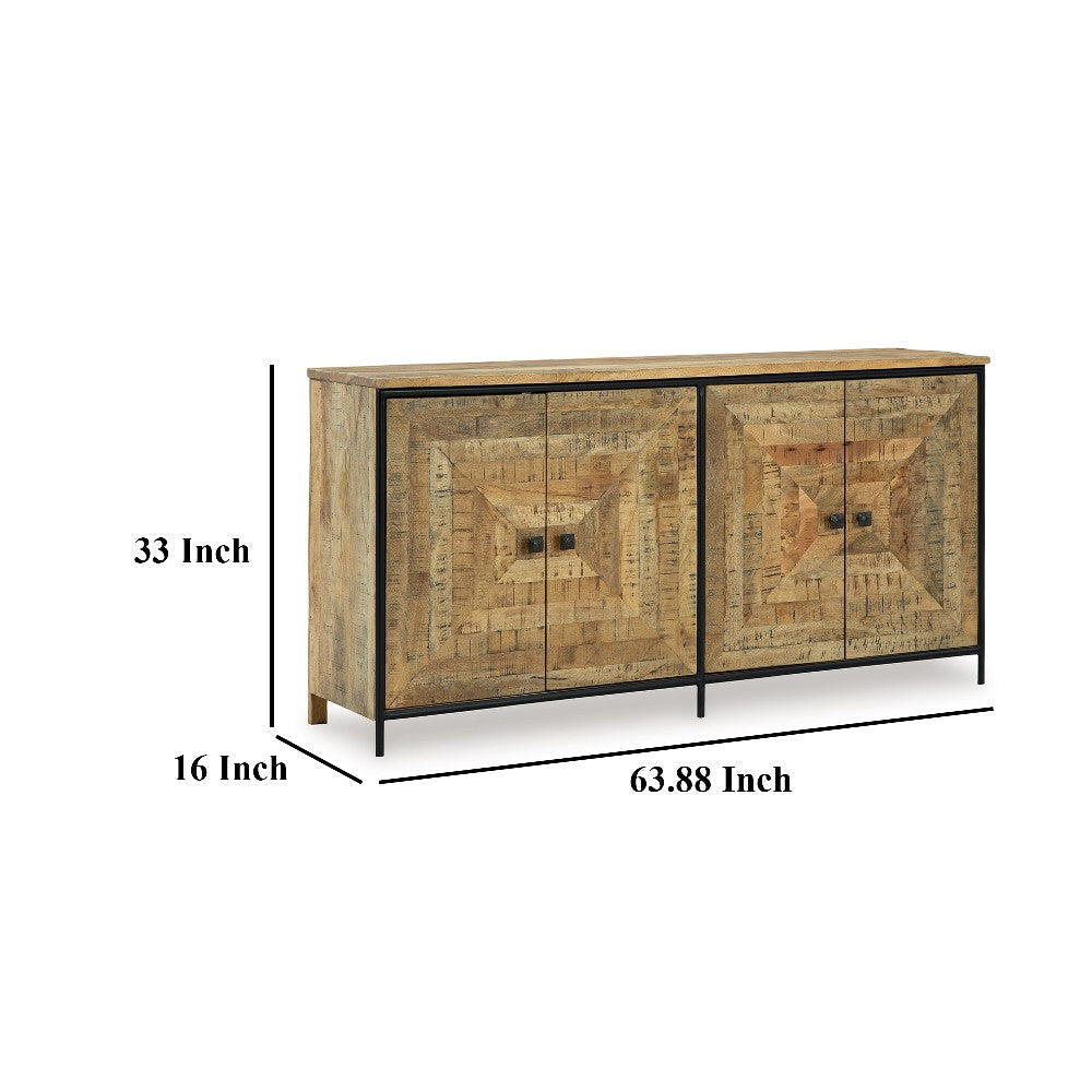 Ashley Sideboard Cabinet Console | Square Patterned Brown Mango Wood 63’’ BM327874