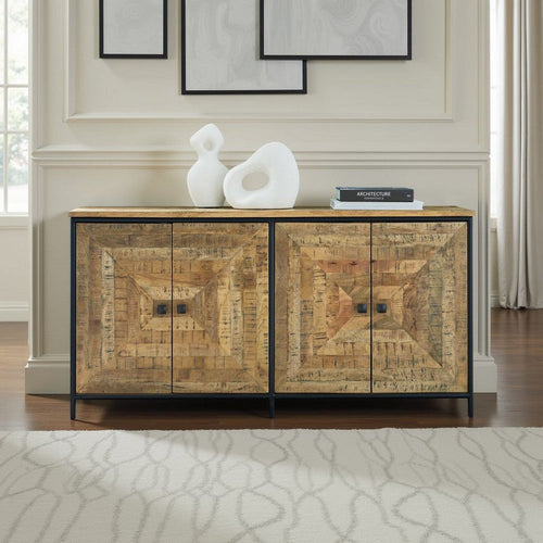 Ashley Sideboard Cabinet Console | Square Patterned Brown Mango Wood 63"