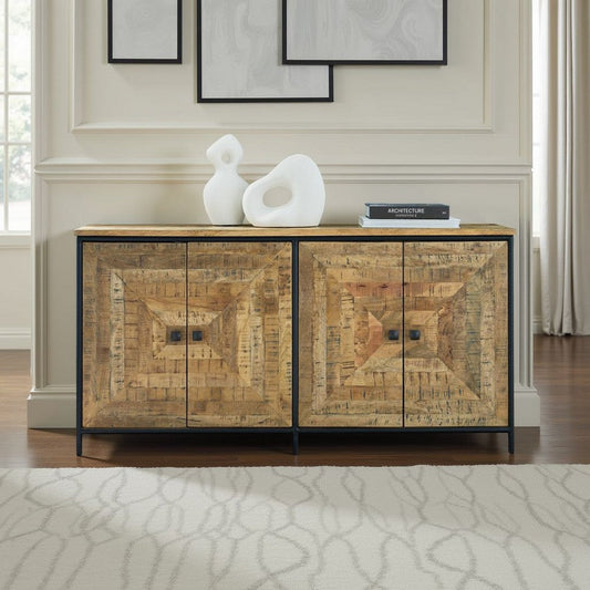 Ashley Sideboard Cabinet Console | Square Patterned Brown Mango Wood 63"