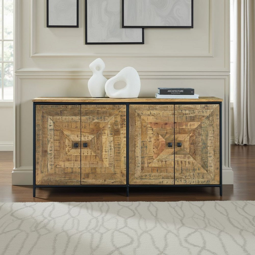 Ashley Sideboard Cabinet Console | Square Patterned Brown Mango Wood 63"