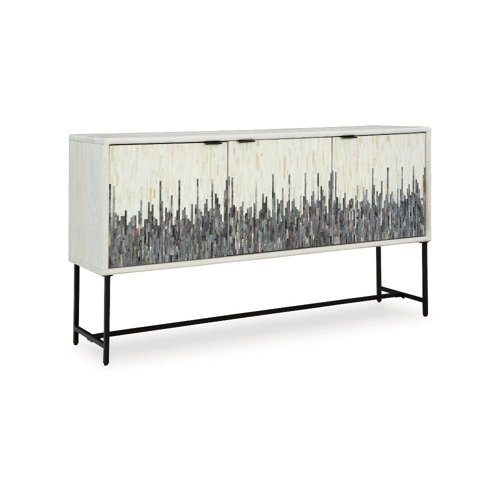 Ashley Sideboard Cabinet Console | Strip Pattern Wood | Black White 64"