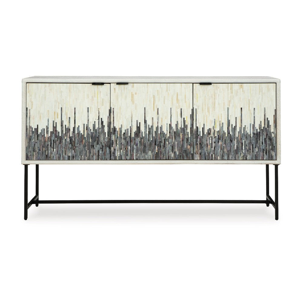 Ashley Sideboard Cabinet Console | Strip Pattern Wood | Black White 64’’ BM327875