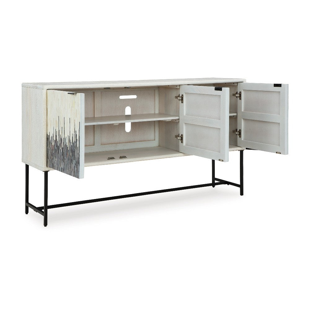 Ashley Sideboard Cabinet Console | Strip Pattern Wood | Black White 64’’ BM327875
