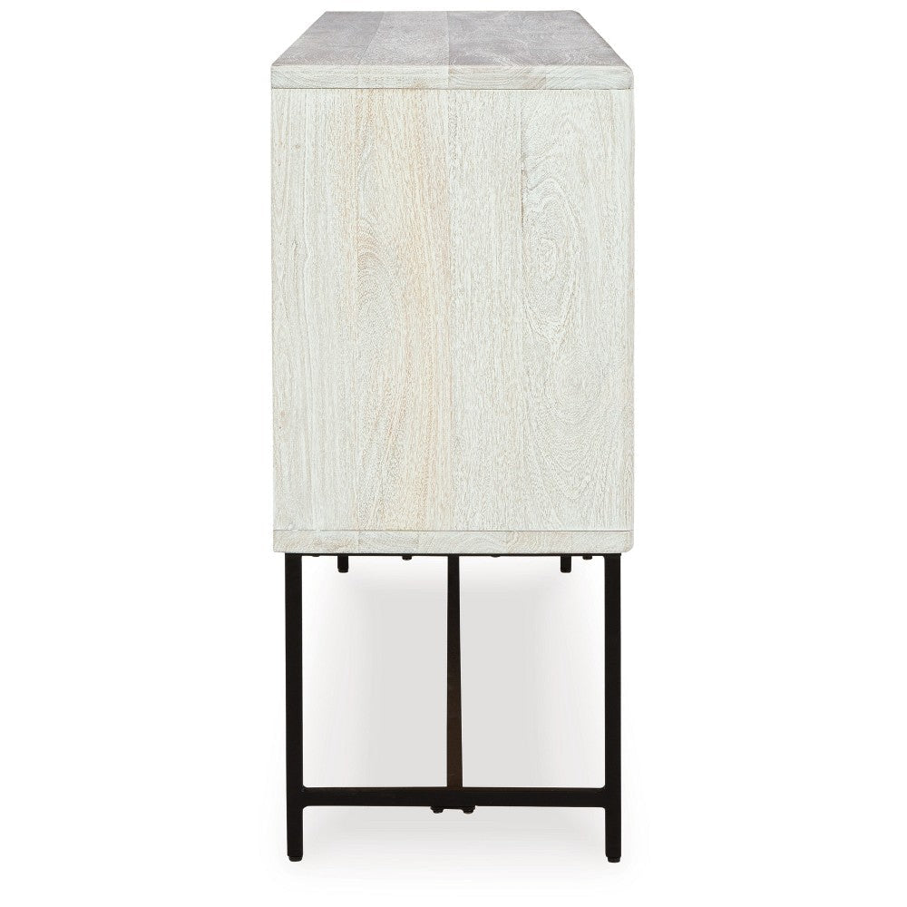 Ashley Sideboard Cabinet Console | Strip Pattern Wood | Black White 64’’ BM327875