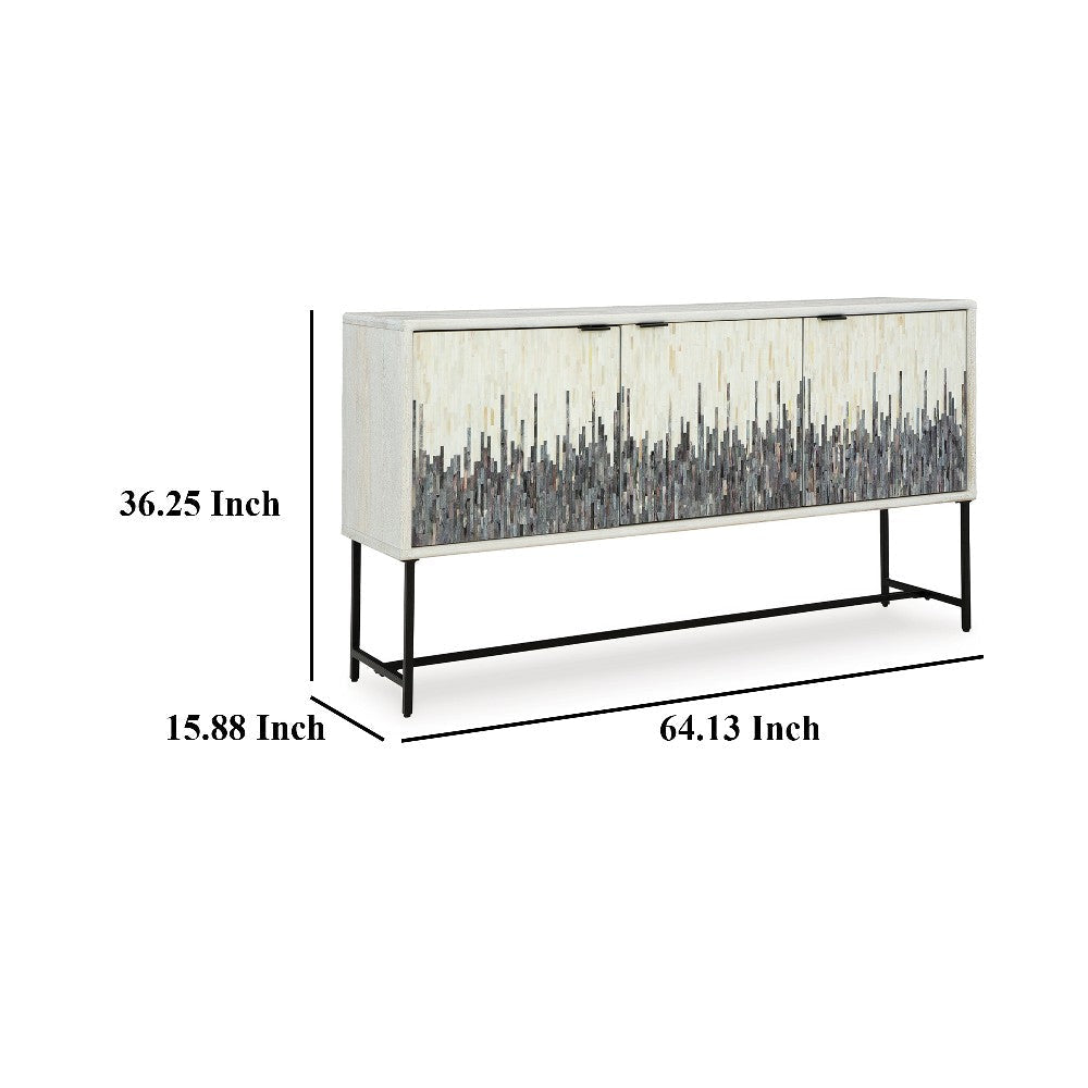 Ashley Sideboard Cabinet Console | Strip Pattern Wood | Black White 64’’ BM327875