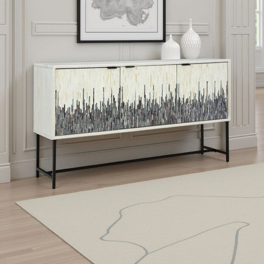 Ashley Sideboard Cabinet Console | Strip Pattern Wood | Black White 64"