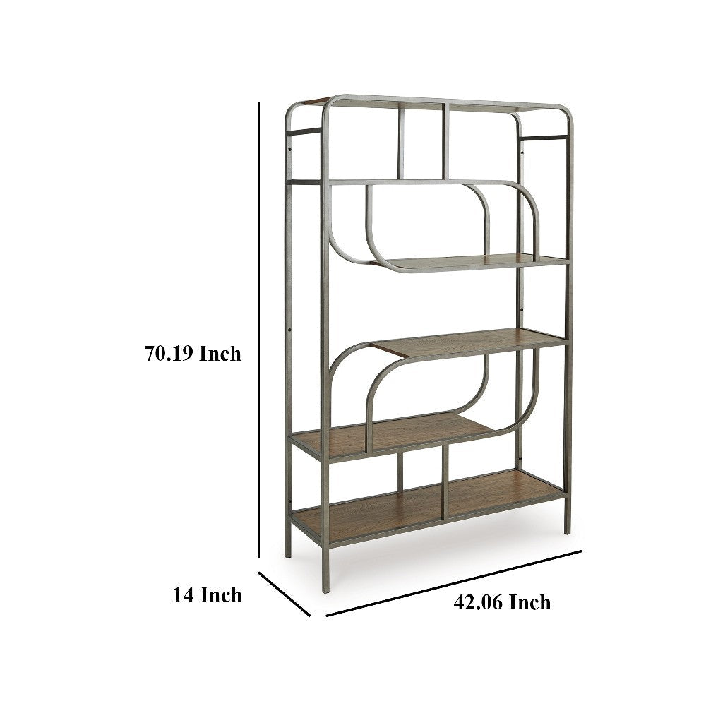 Ashley Bookcase | Modern Geometric Design | 70’’ | 5 Brown Veneer Shelves BM327877