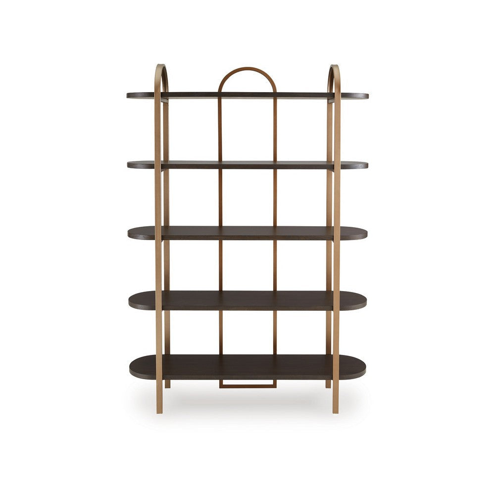 Ashley Bookcase | 5 Ash Veneer Storage Shelves | 72’’ | Retro Gold Metal Frame BM327878