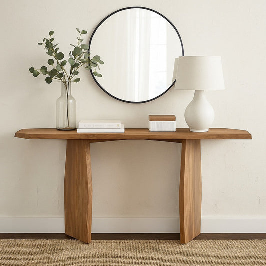 Ashley Console Sofa Table | Acacia Wood Irregular Tabletop | Brown 64"