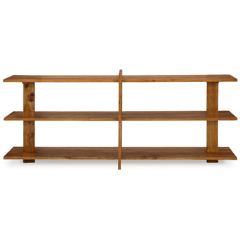 Ashley Console Sofa Table | 3 Open Shelves | Brown 78’’ Solid Acacia Wood BM327880