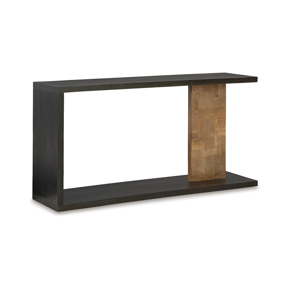 Ashley Console Sofa Table | Solid Wood C Shape w Shelf | Black Brown 58"