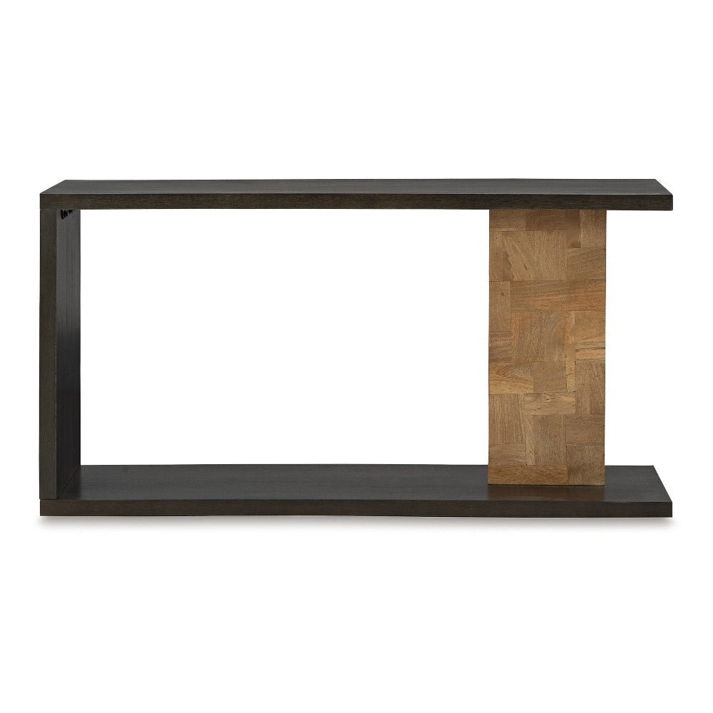Ashley Console Sofa Table | Solid Wood C Shape w Shelf | Black Brown 58’’ BM327881