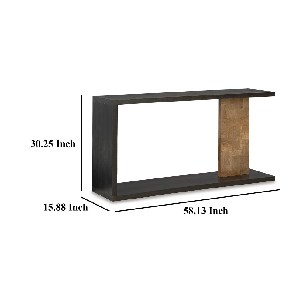 Ashley Console Sofa Table | Solid Wood C Shape w Shelf | Black Brown 58’’ BM327881