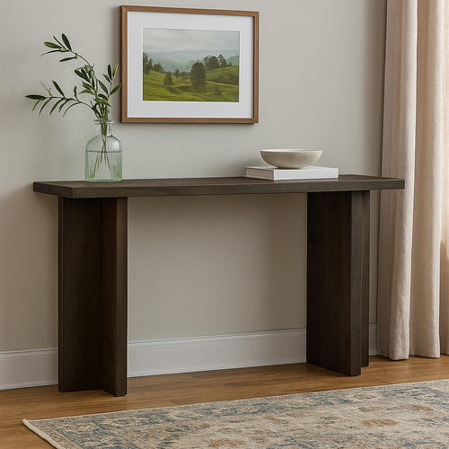 Ashley Console Sofa Table | Solid Wood T Shaped Legs | Dark Brown 53"