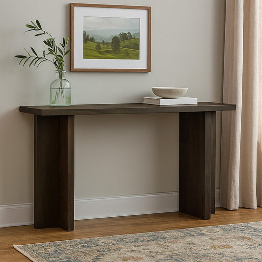 Ashley Console Sofa Table | Solid Wood T Shaped Legs | Dark Brown 53"