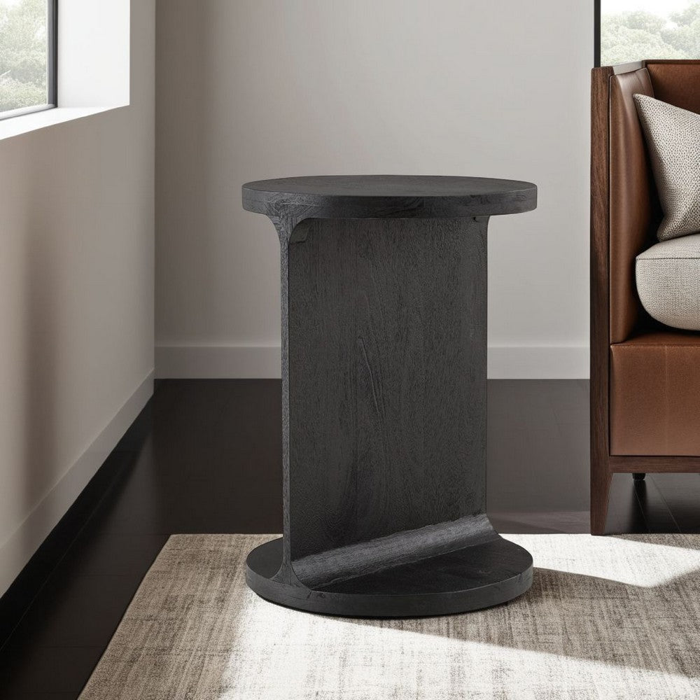Ashley Accent Table | I Shaped Mango Wood Body | Sandblasted Black 16"