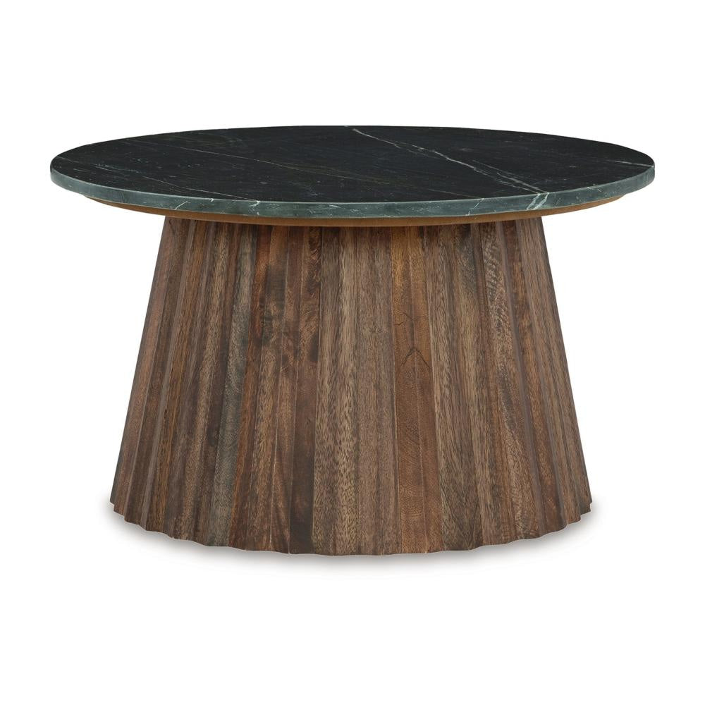 Ashley Ceil Cocktail Coffee Table | 26" Fluted Flared Base | Black Marble