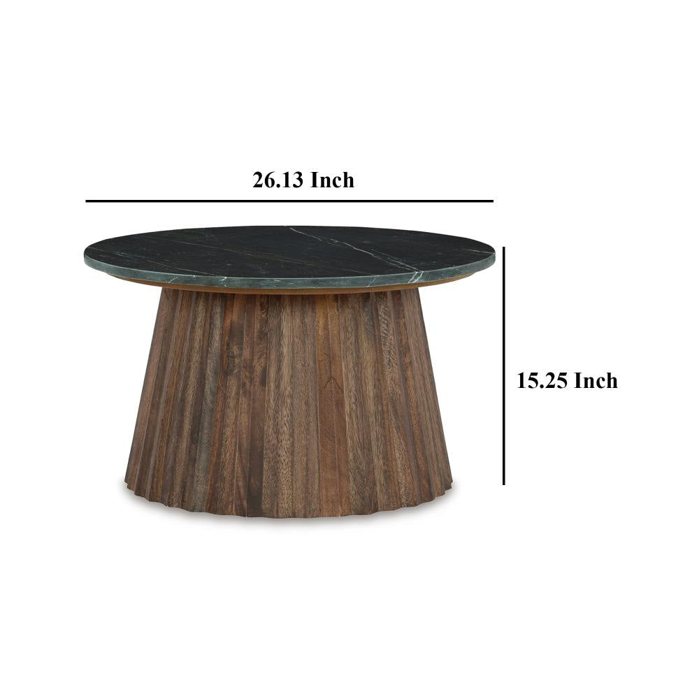 Ashley Ceil Cocktail Coffee Table | 26’’ Fluted Flared Base | Black Marble BM327884