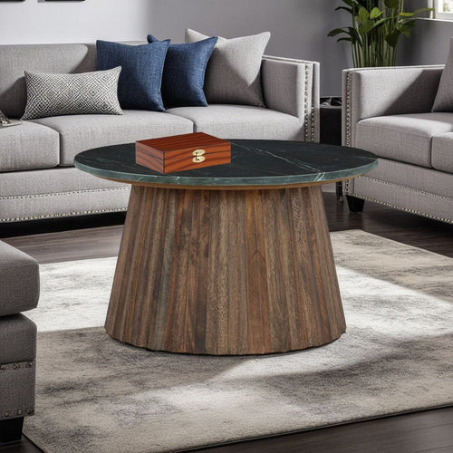 Ashley Ceil Cocktail Coffee Table | 26" Fluted Flared Base | Black Marble