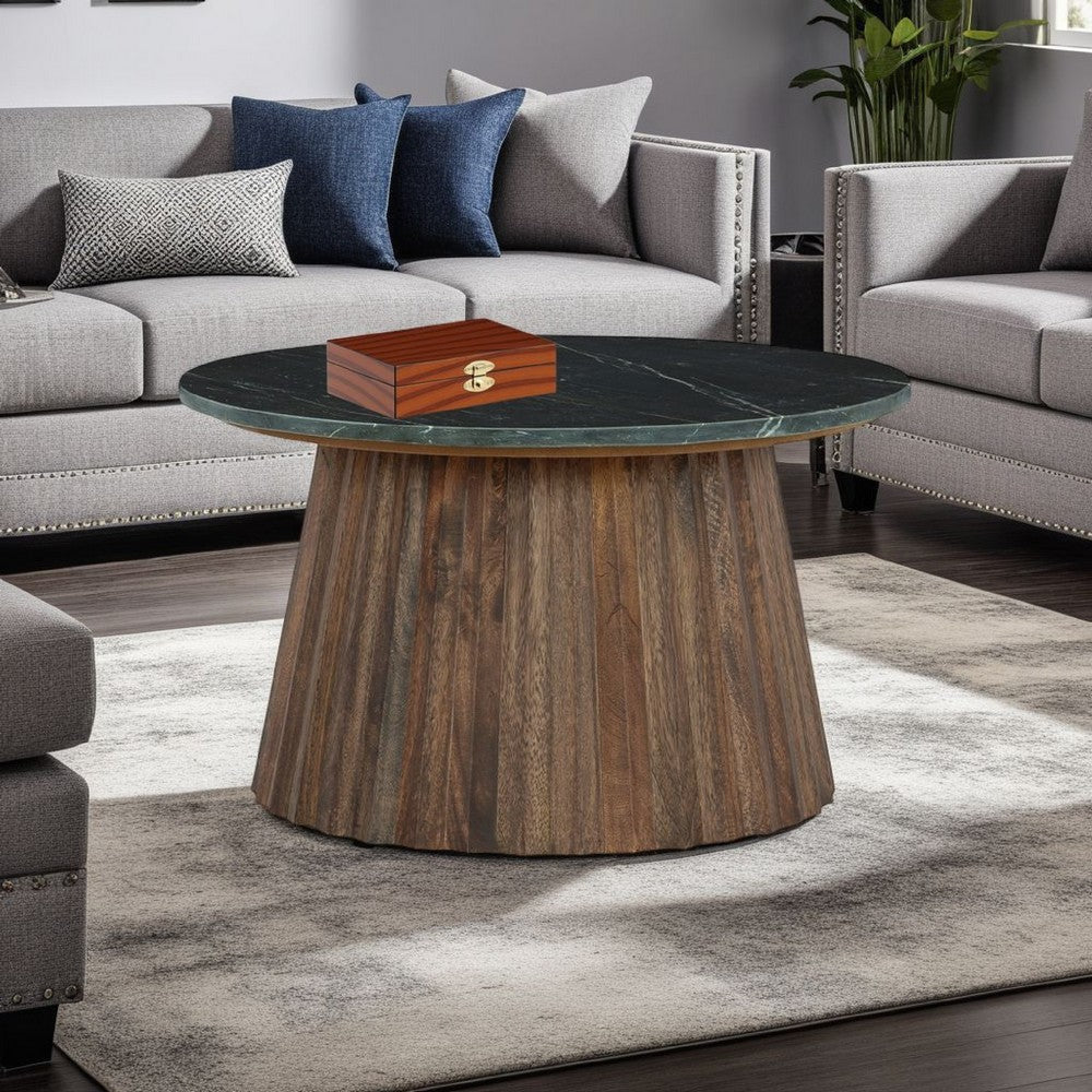 Ashley Ceil Cocktail Coffee Table | 26" Fluted Flared Base | Black Marble