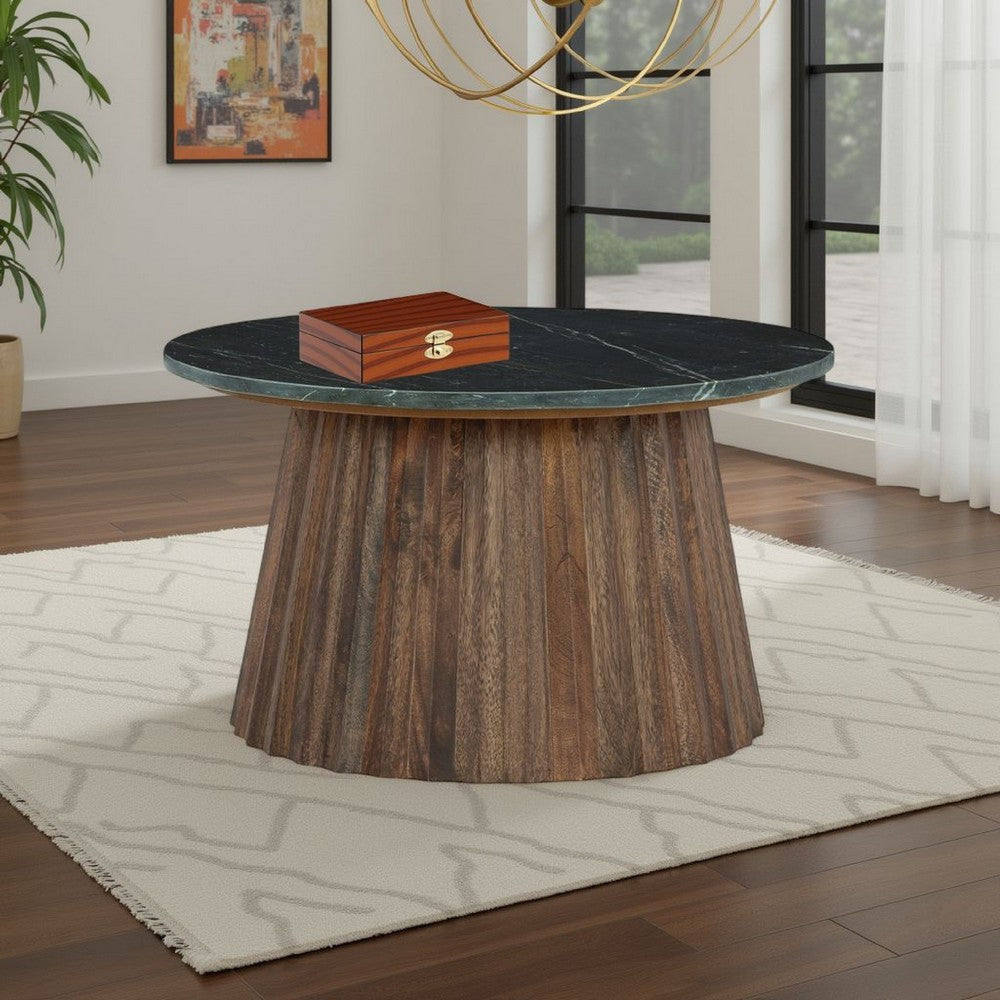 Ashley Ceil Cocktail Coffee Table | 26’’ Fluted Flared Base | Black Marble BM327884