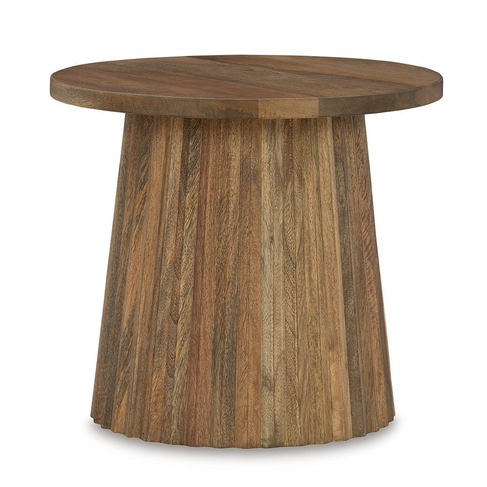 Ashley Ceil Accent Table | Round Fluted Walnut Brown Solid Wood Base | 20"