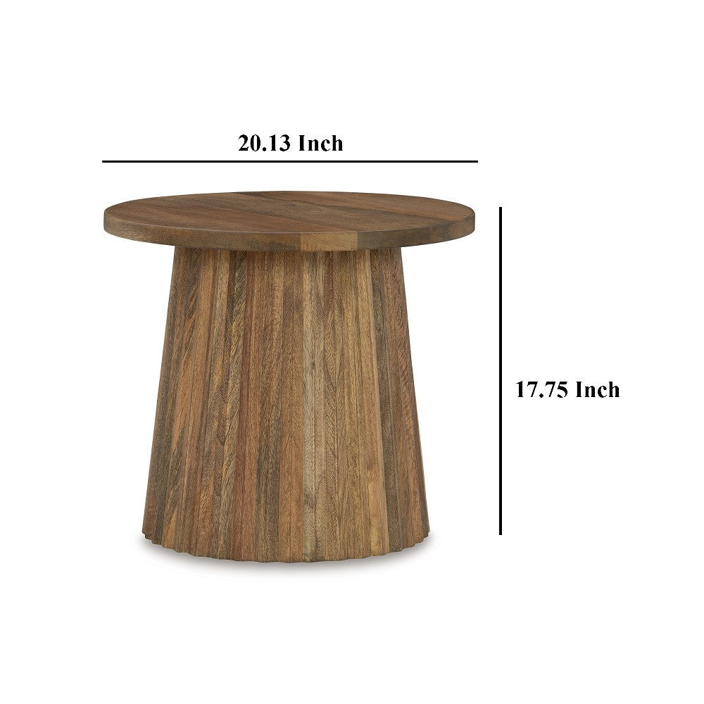 Ashley Ceil Accent Table | Round Fluted Walnut Brown Solid Wood Base | 20’’ BM327885
