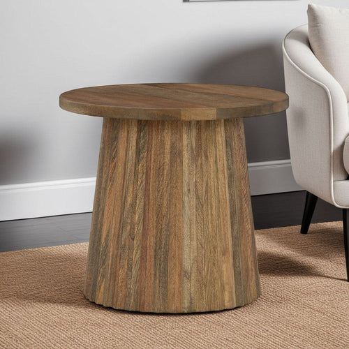 Ashley Ceil Accent Table | Round Fluted Walnut Brown Solid Wood Base | 20"