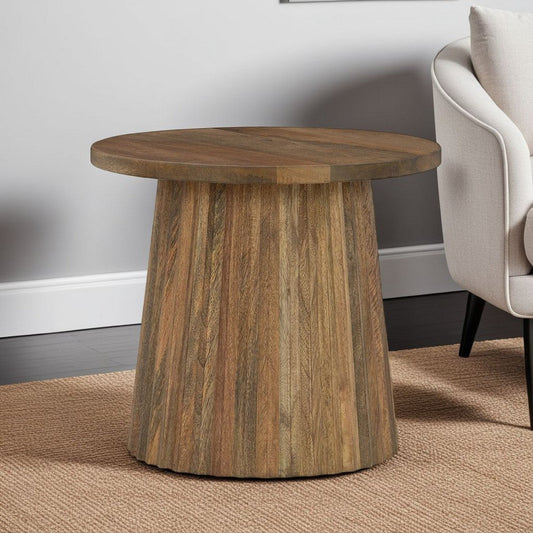 Ashley Ceil Accent Table | Round Fluted Walnut Brown Solid Wood Base | 20"