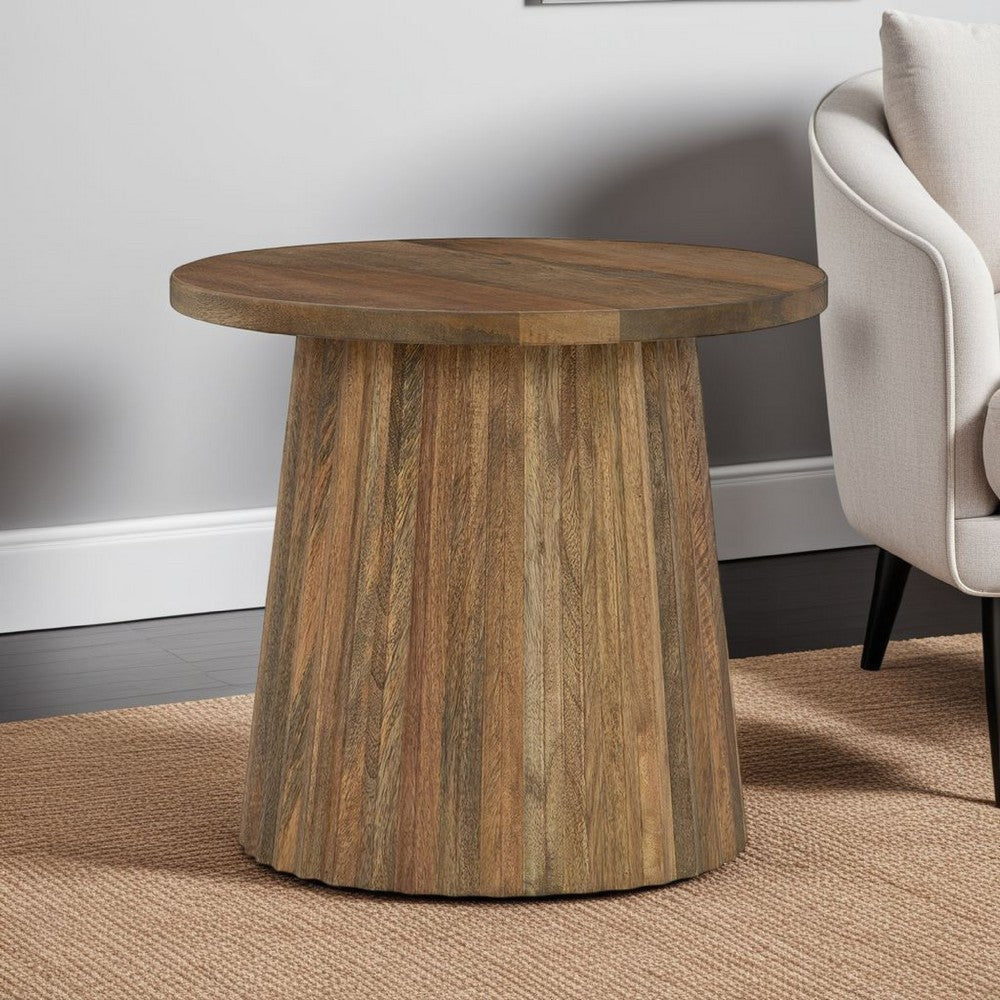 Ashley Ceil Accent Table | Round Fluted Walnut Brown Solid Wood Base | 20"