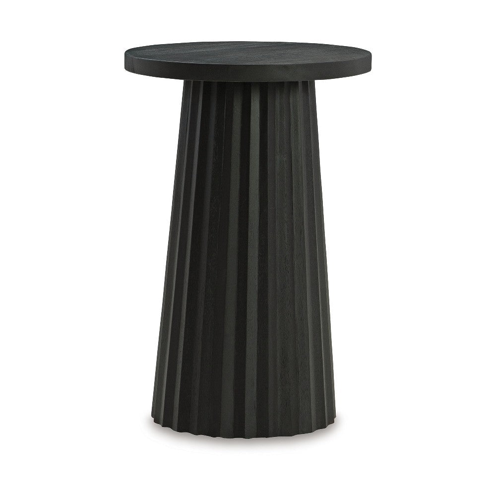 Ashley Ceil Accent Table | Round Fluted Classic Black Solid Wood Base | 14"