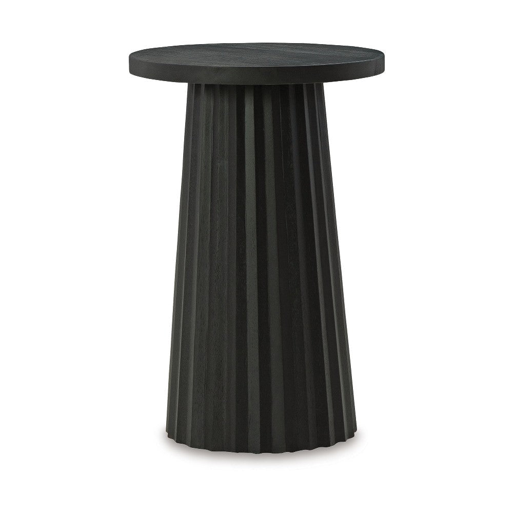 Ashley Ceil Accent Table | Round Fluted Classic Black Solid Wood Base | 14’’ BM327886