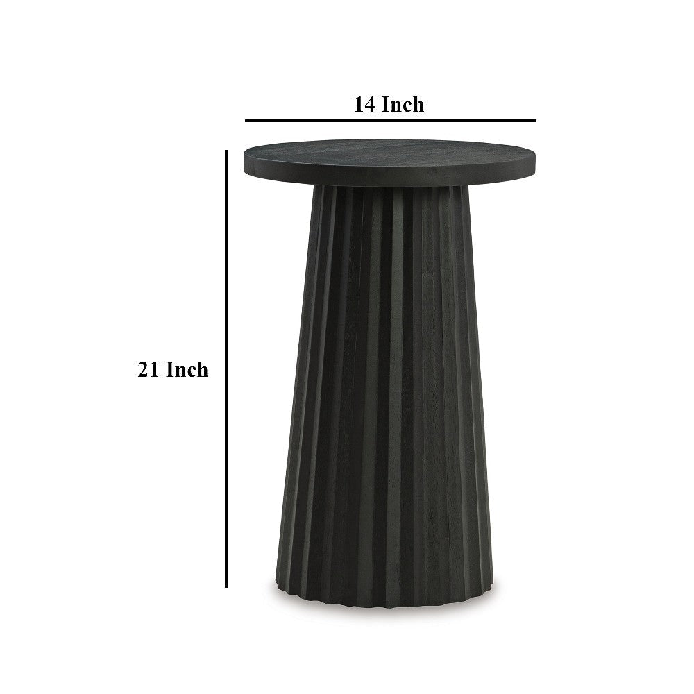 Ashley Ceil Accent Table | Round Fluted Classic Black Solid Wood Base | 14’’ BM327886