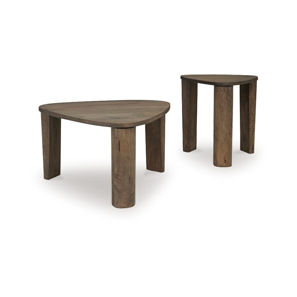 Ashley Nesting Accent Table Set of 2 | Triangular Shaped | Brown Mango Wood